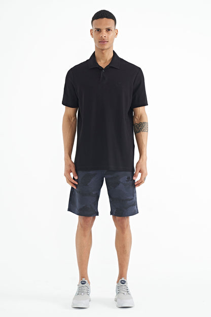 Black Polo Collar Embroidered Logo Standard Fit Men's T-shirt - 88237