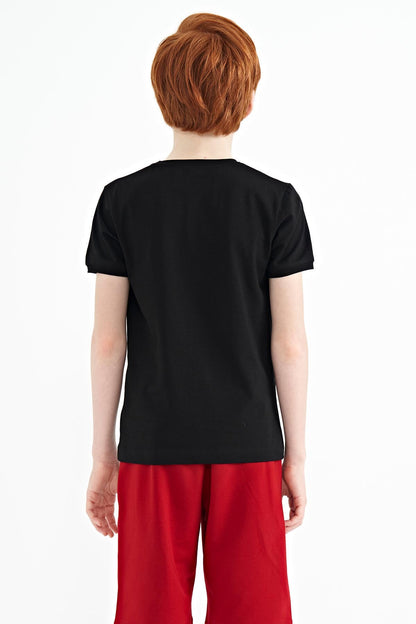 Black Compass Printed Standard Fit O Collar Boys T-Shirt - 11106