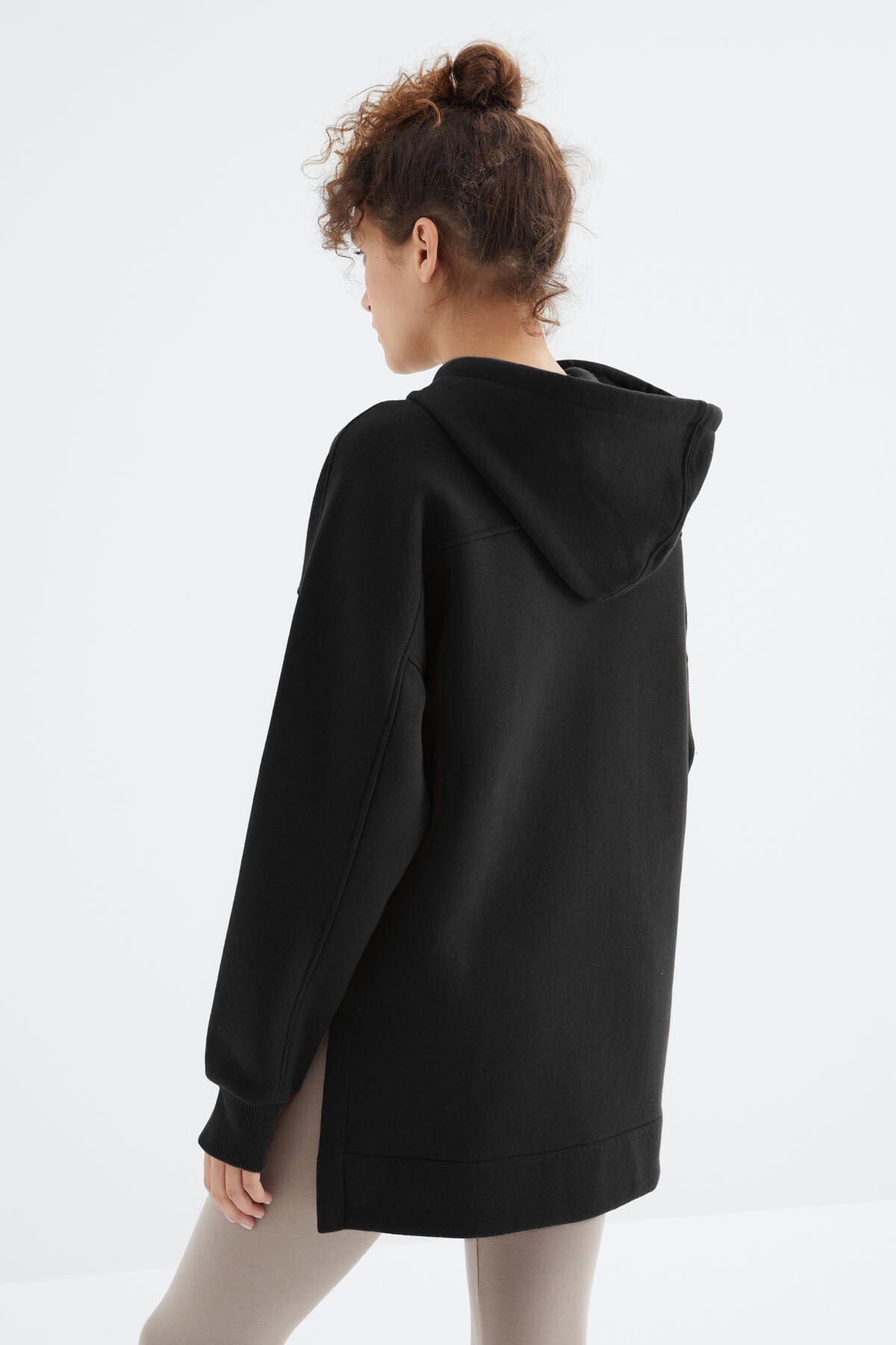 Black Raglan Collar Basic Hooded Oversize Sweatshirt Tunic - 97242