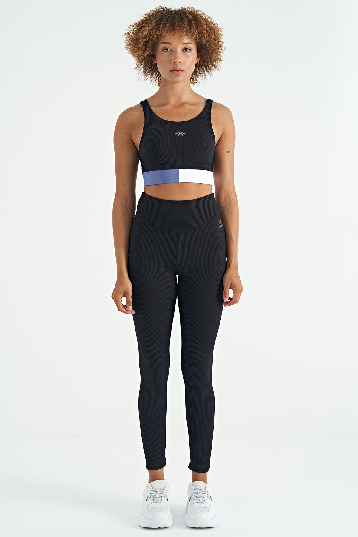 Black Color Block Logo Printed Narrow Fit Striped Women's Bustier - 97275