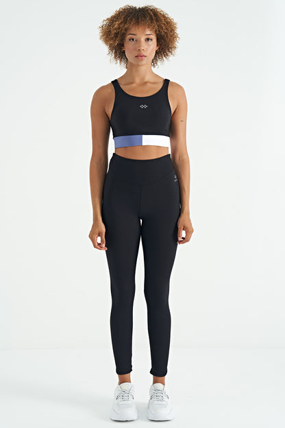 Black Color Block Logo Printed Narrow Fit Striped Women's Bustier - 97275