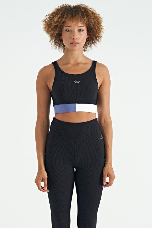 Black Color Block Logo Printed Narrow Fit Striped Women's Bustier - 97275