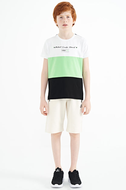Black Color Block O Collar Print Detailed Standard Fit Boys T-Shirt - 11135