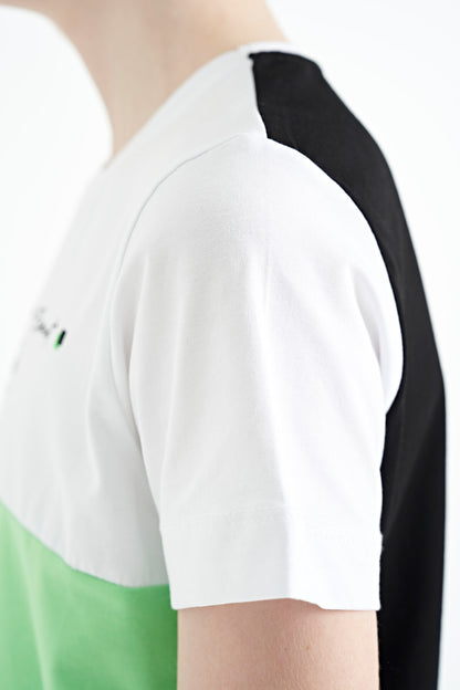 Black Color Block O Collar Print Detailed Standard Fit Boys T-Shirt - 11135