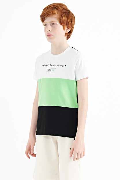 Black Color Block O Collar Print Detailed Standard Fit Boys T-Shirt - 11135