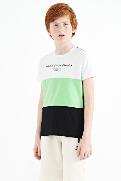 Black Color Block O Collar Print Detailed Standard Fit Boys T-Shirt - 11135