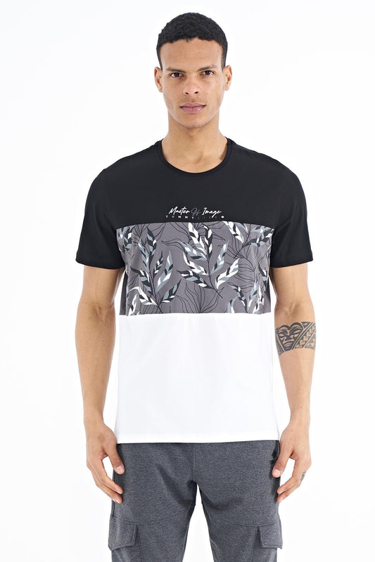 Black Color Gradient Print Detailed O Collar Standard Fit Men's T-Shirt - 88177