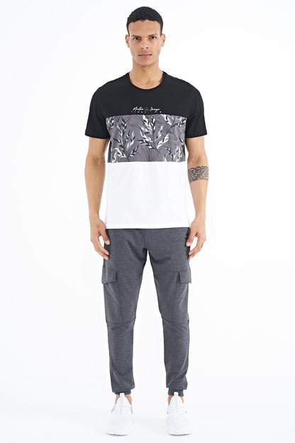Black Color Gradient Print Detailed O Collar Standard Fit Men's T-Shirt - 88177