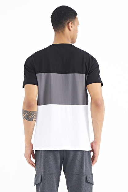 Black Color Gradient Print Detailed O Collar Standard Fit Men's T-Shirt - 88177
