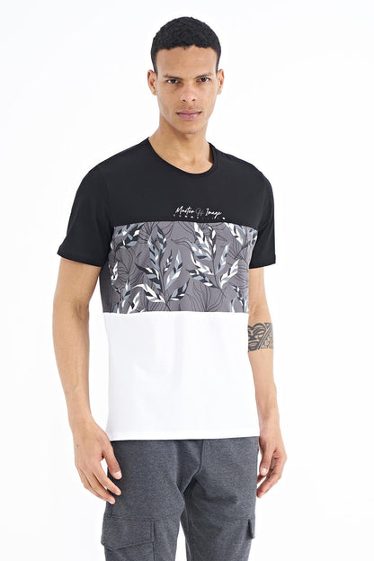 Black Color Gradient Print Detailed O Collar Standard Fit Men's T-Shirt - 88177