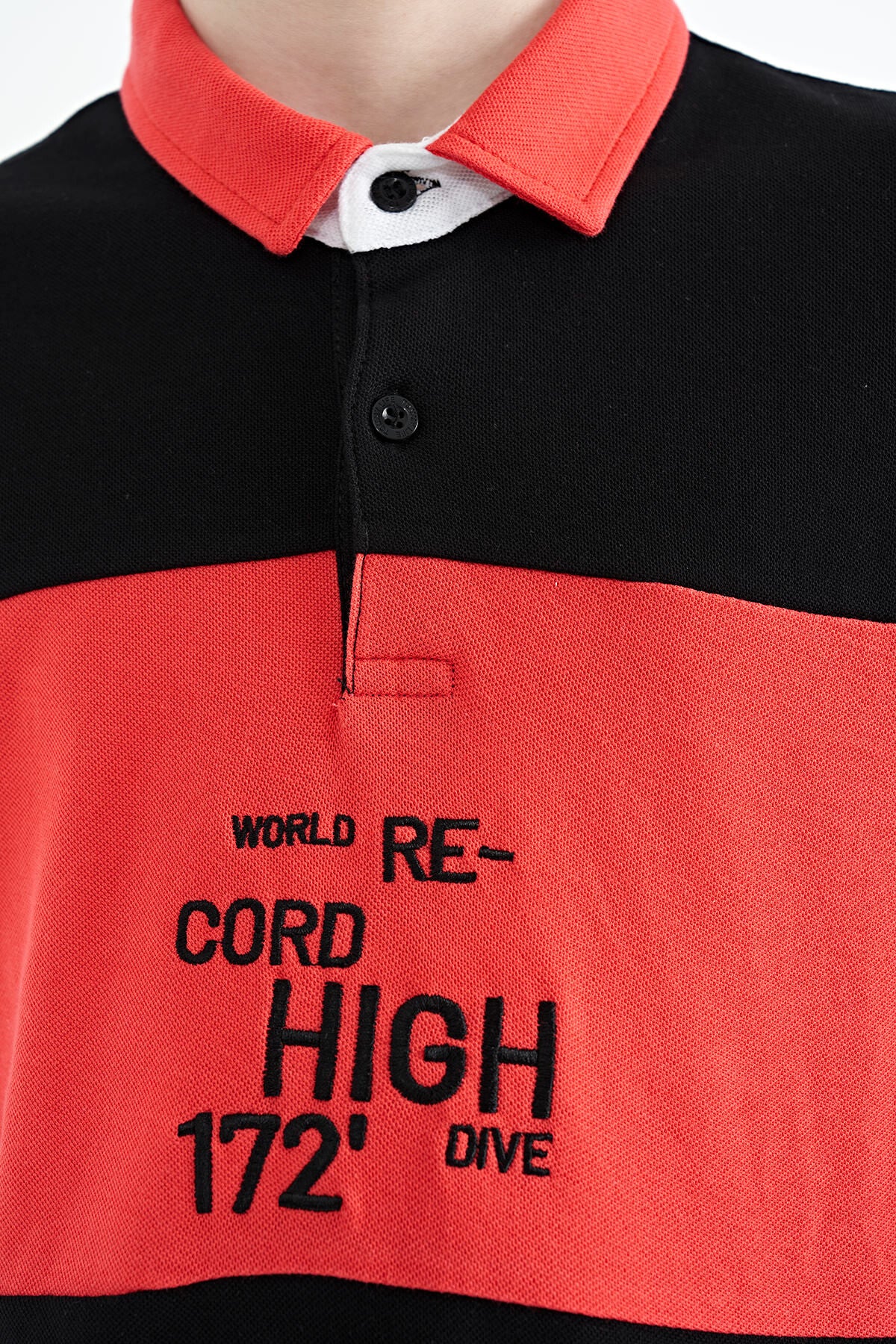Black Color Gradient Embroidered Detailed Standard Pattern Polo Collar Boys T-Shirt - 11110