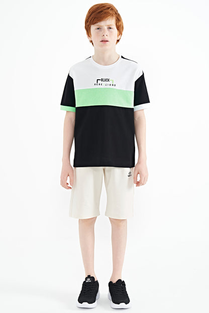 Black Color Gradient Embroidered Oversize Boys' T-Shirt - 11159
