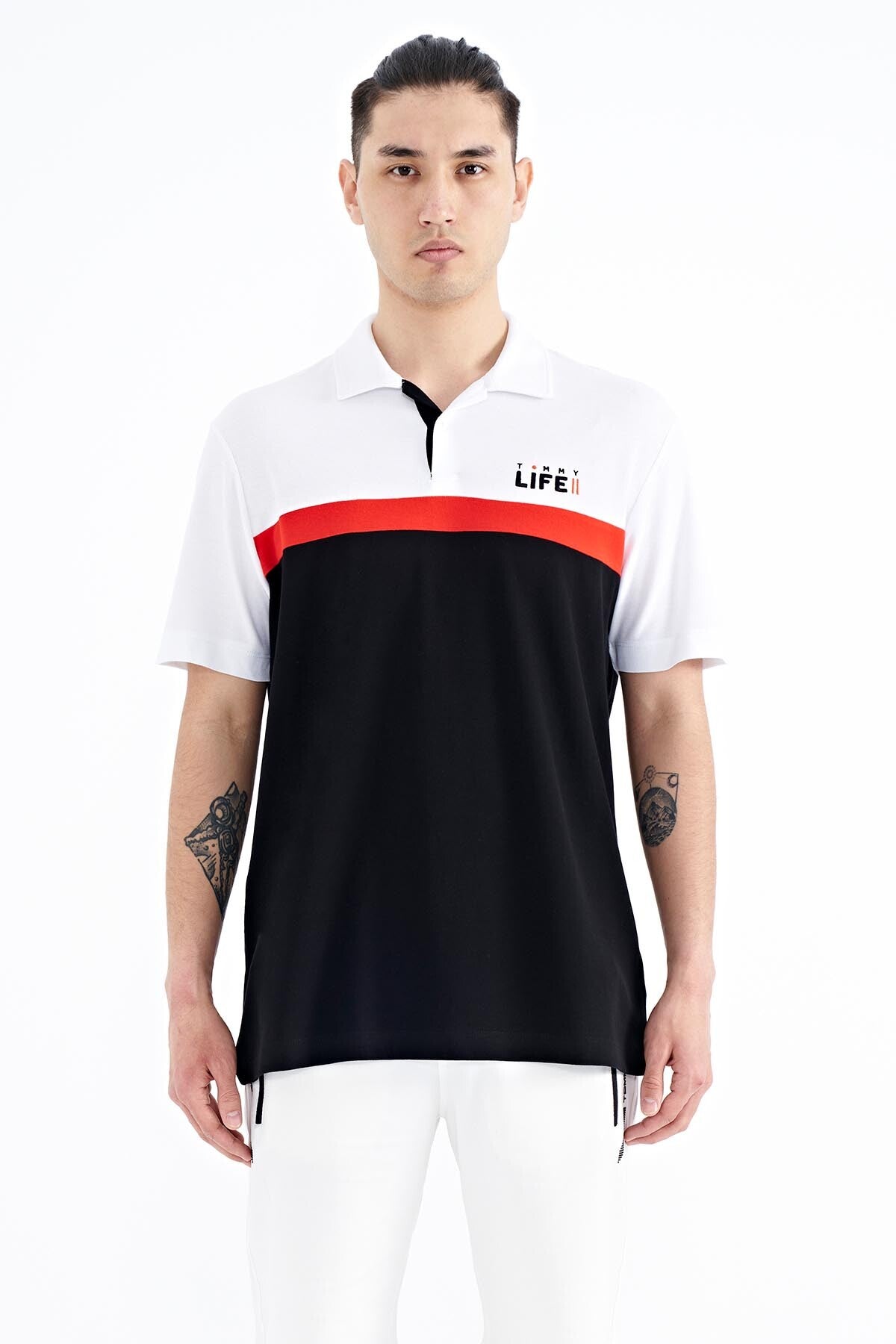 Black Color Gradient Polo Collar Standard Fit Men's T-shirt - 88238