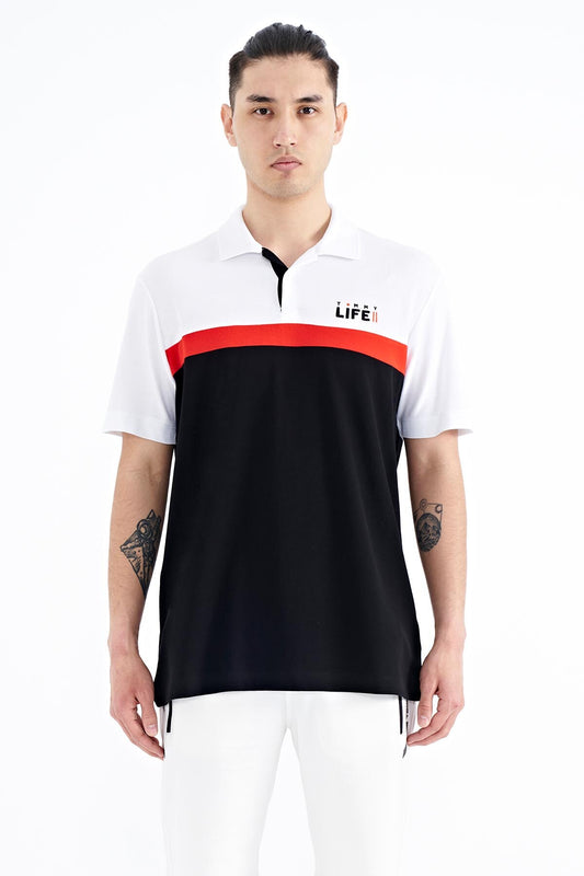 Black Color Gradient Polo Collar Standard Fit Men's T-shirt - 88238