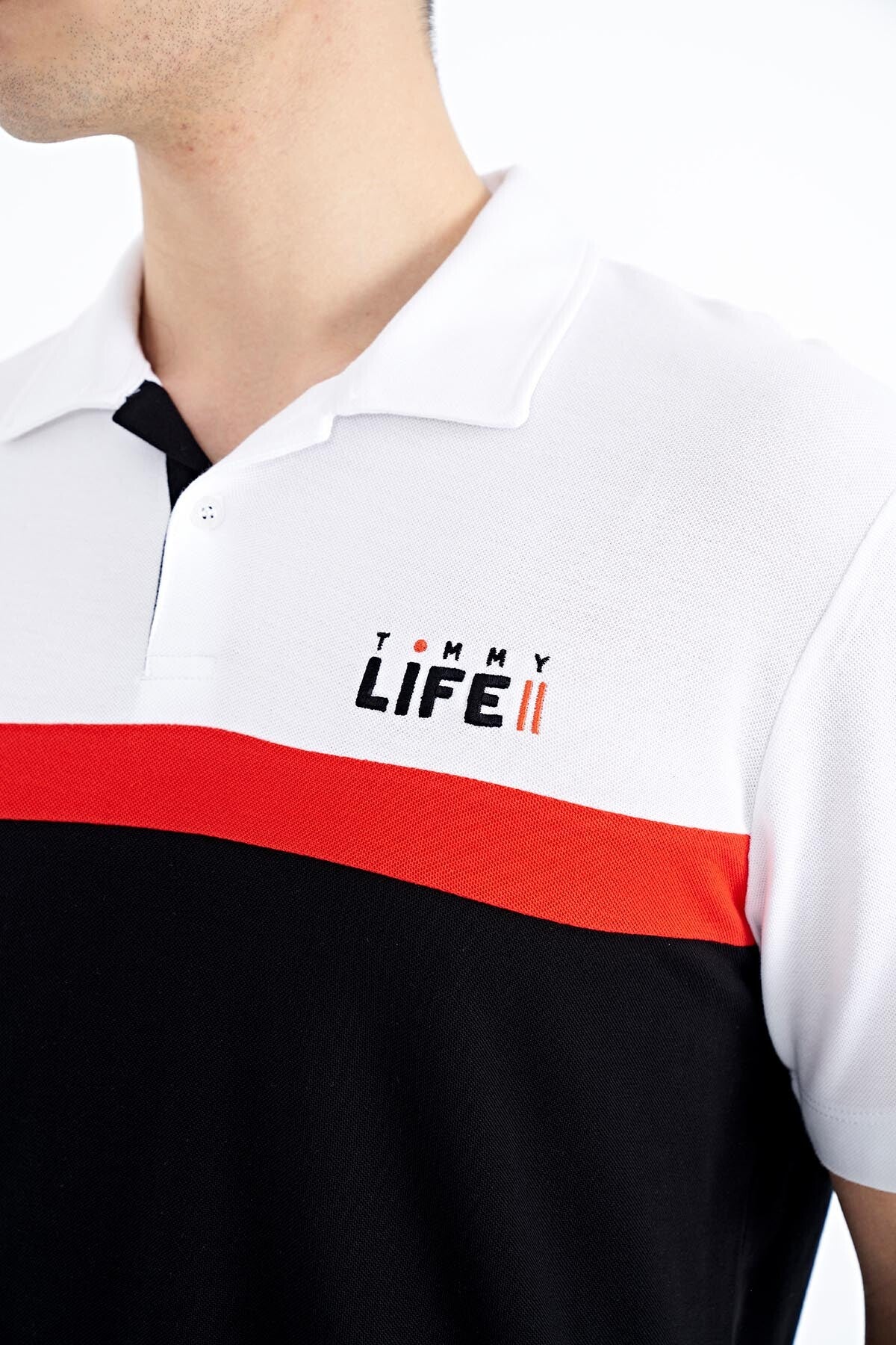 Black Color Gradient Polo Collar Standard Fit Men's T-shirt - 88238