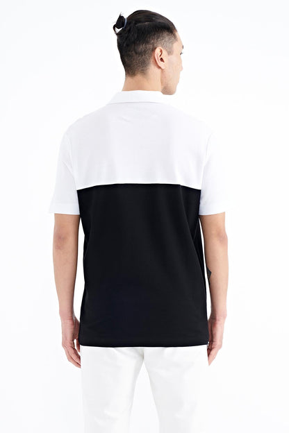 Black Color Gradient Polo Collar Standard Fit Men's T-shirt - 88238