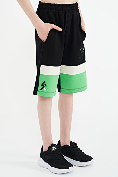Black Color Printed Laced Embroidery Detailed Standard Pattern Boys Shorts - 11129