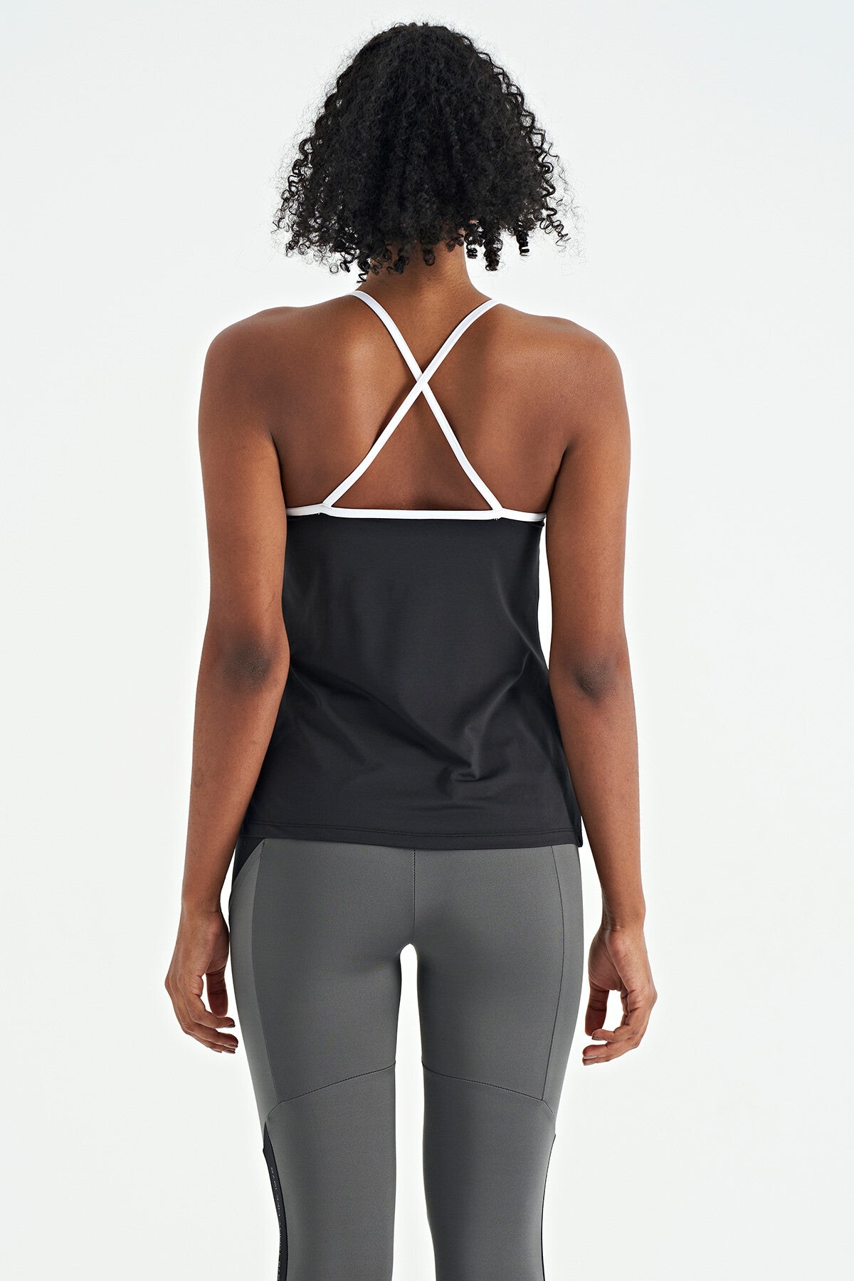 Black Back Cross Strap Detailed Standard Fit Women's Sports Singlet - 97261