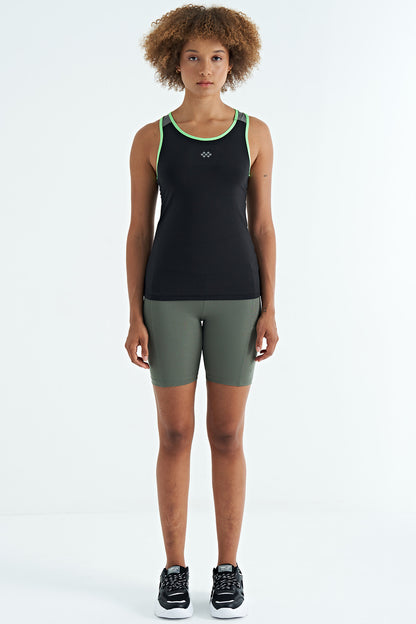 Black Back Detailed Printed Standard Cut Women's Singlet - 97269