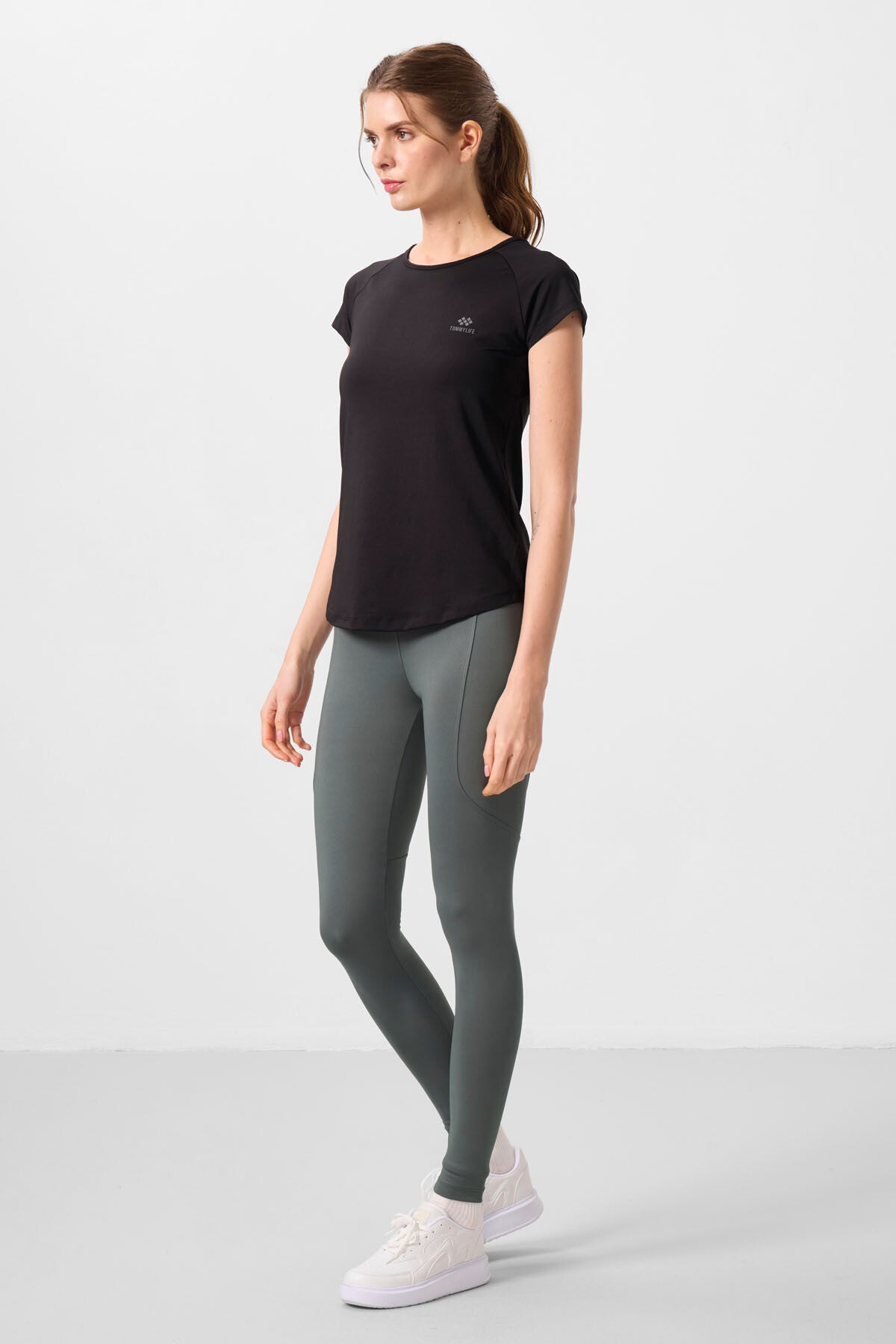 Black Back Window Short Sleeve Standard Fit O Collar Women's T-Shirt - 97101