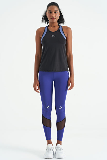 Black Back Color Detailed Logo Printed Standard Cut Women's Sports Singlet - 97257