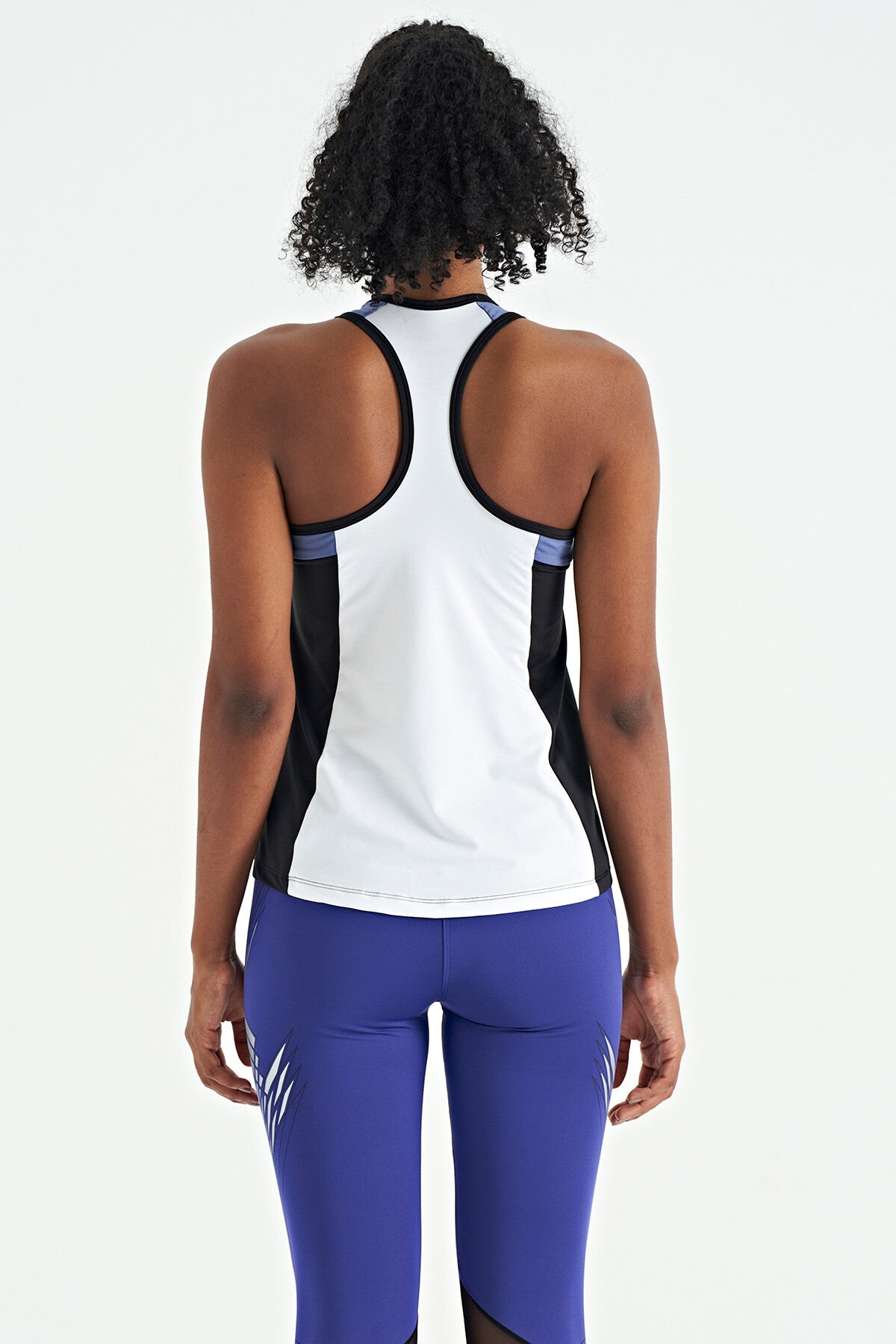 Black Back Color Detailed Logo Printed Standard Cut Women's Sports Singlet - 97257