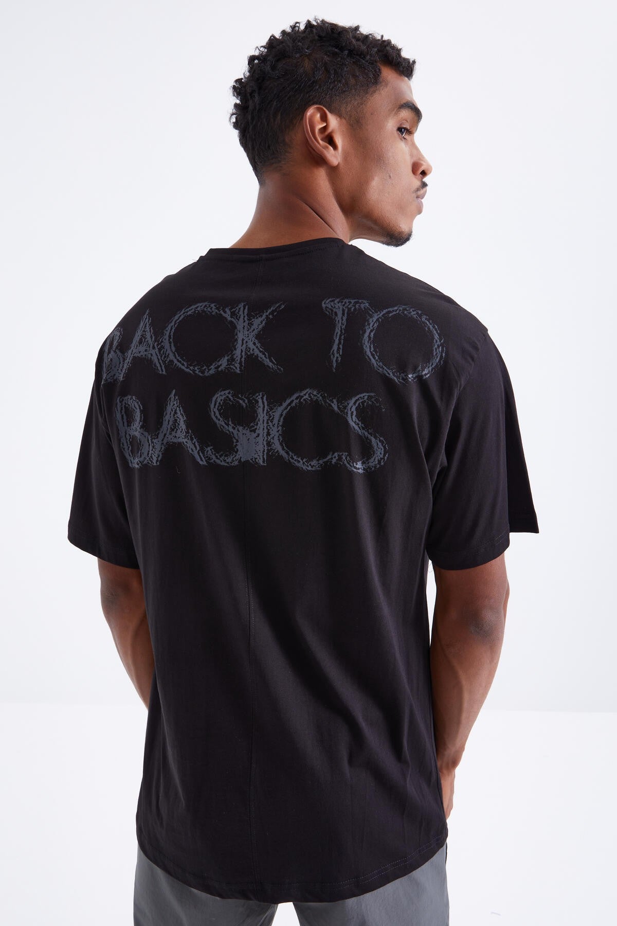 Black Back Print O Collar Men's Oversize T-Shirt - 88100