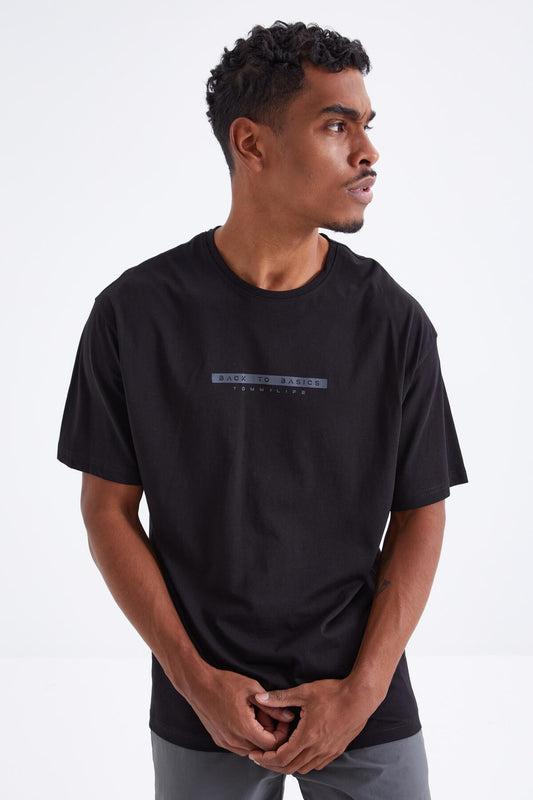 Black Back Print O Collar Men's Oversize T-Shirt - 88100