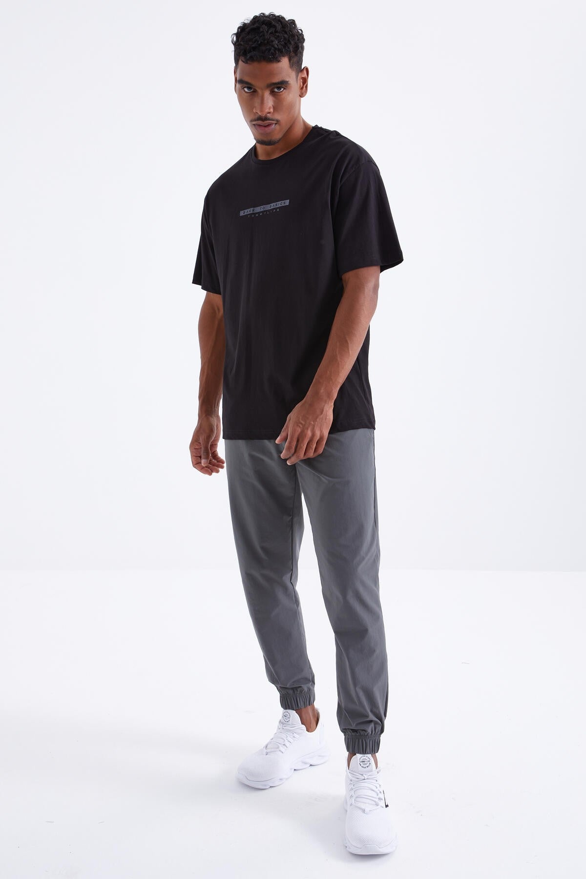 Black Back Print O Collar Men's Oversize T-Shirt - 88100