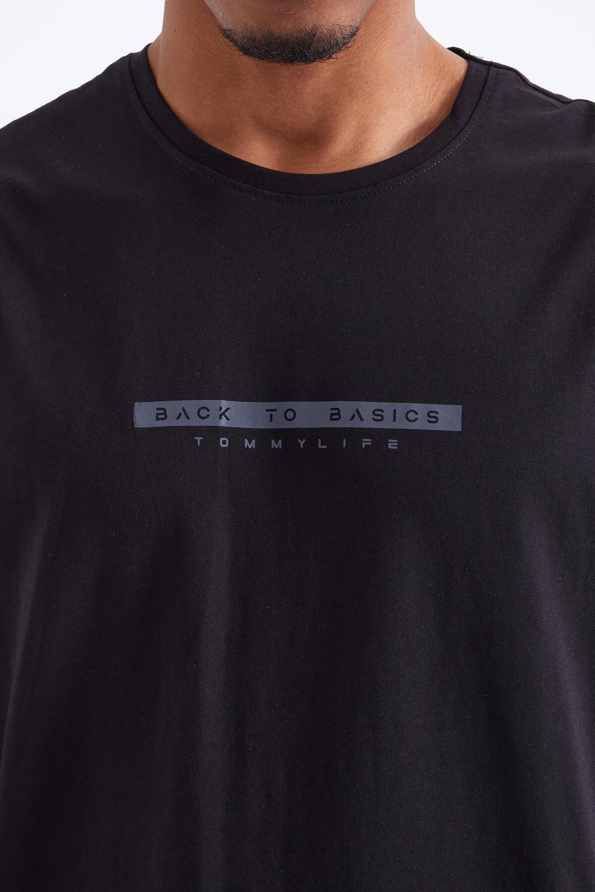 Black Back Print O Collar Men's Oversize T-Shirt - 88100