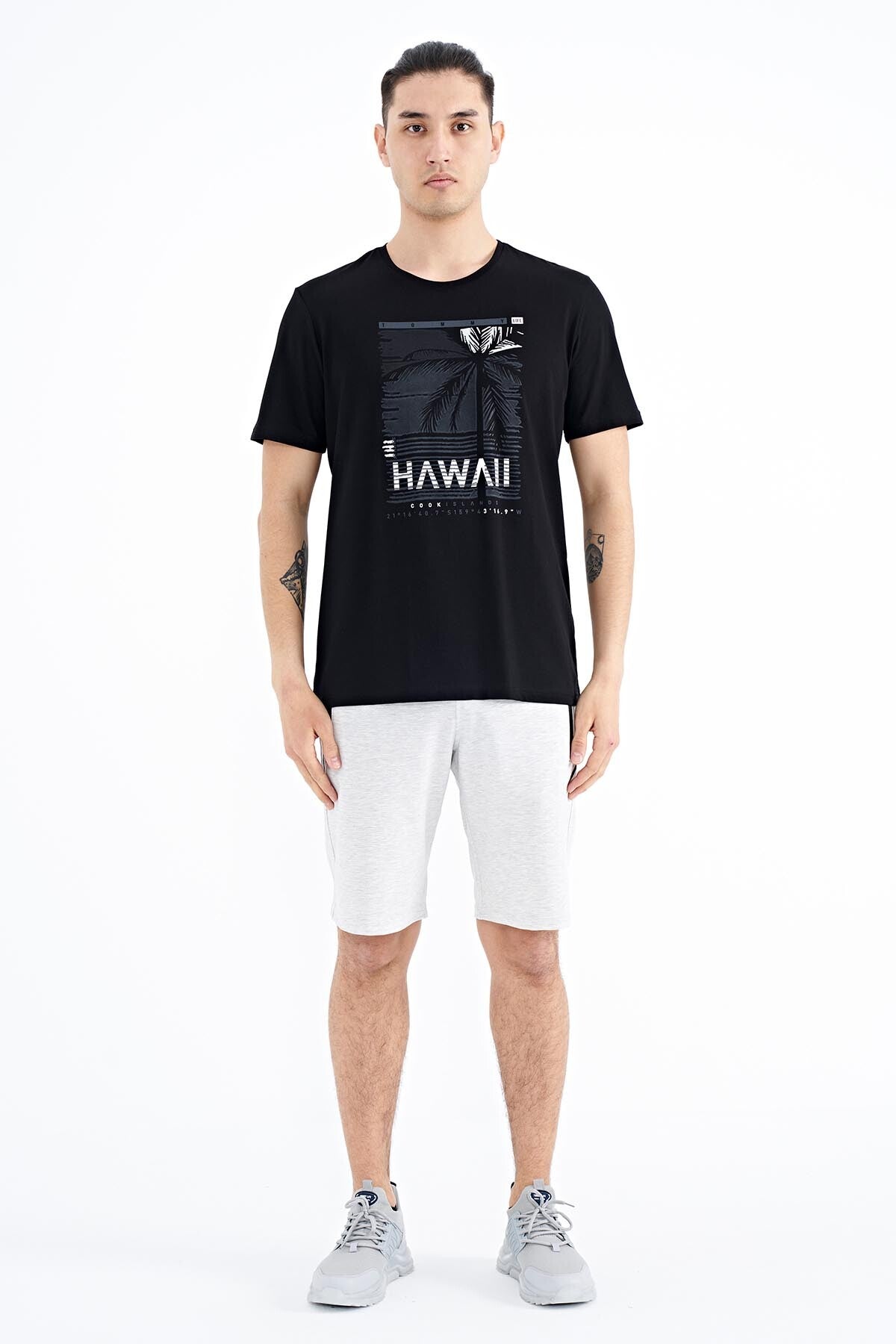 Black Slogan Printed O Collar Standard Fit Men's T-shirt - 88190