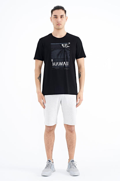 Black Slogan Printed O Collar Standard Fit Men's T-shirt - 88190