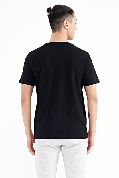 Black Slogan Printed O Collar Standard Fit Men's T-shirt - 88190