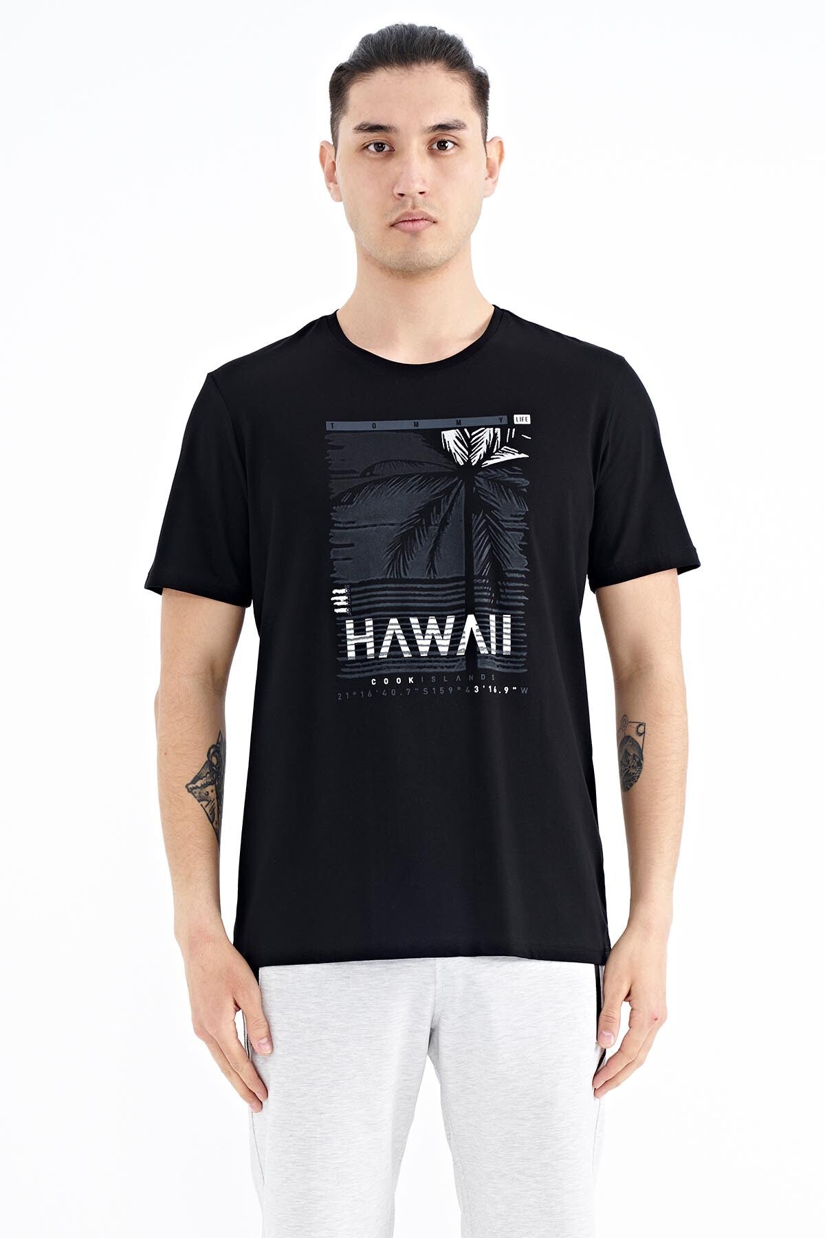 Black Slogan Printed O Collar Standard Fit Men's T-shirt - 88190