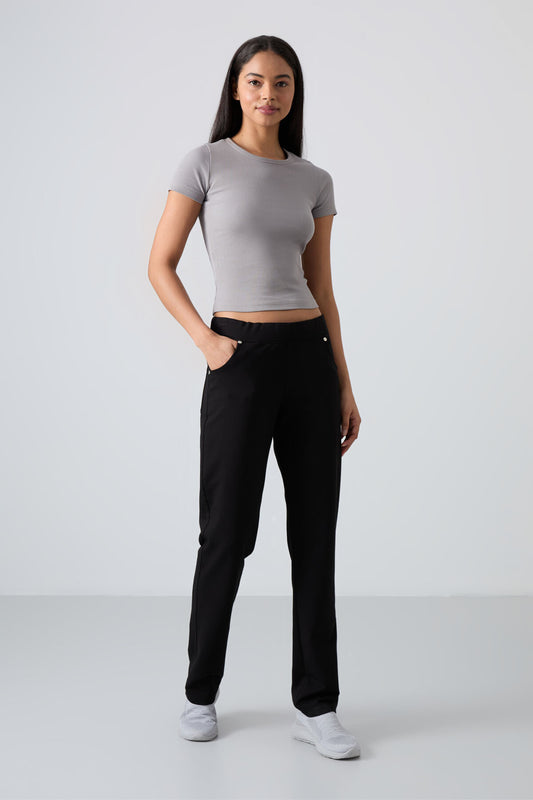 Black Stone Detailed Pocketed Comfort Fit Classic Cuff Women's Tracksuit Bottom - 94007