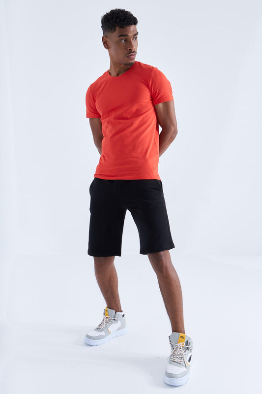 Black Single Zipper Pocket Detailed Laced Standard Fit Men's Shorts - 81202