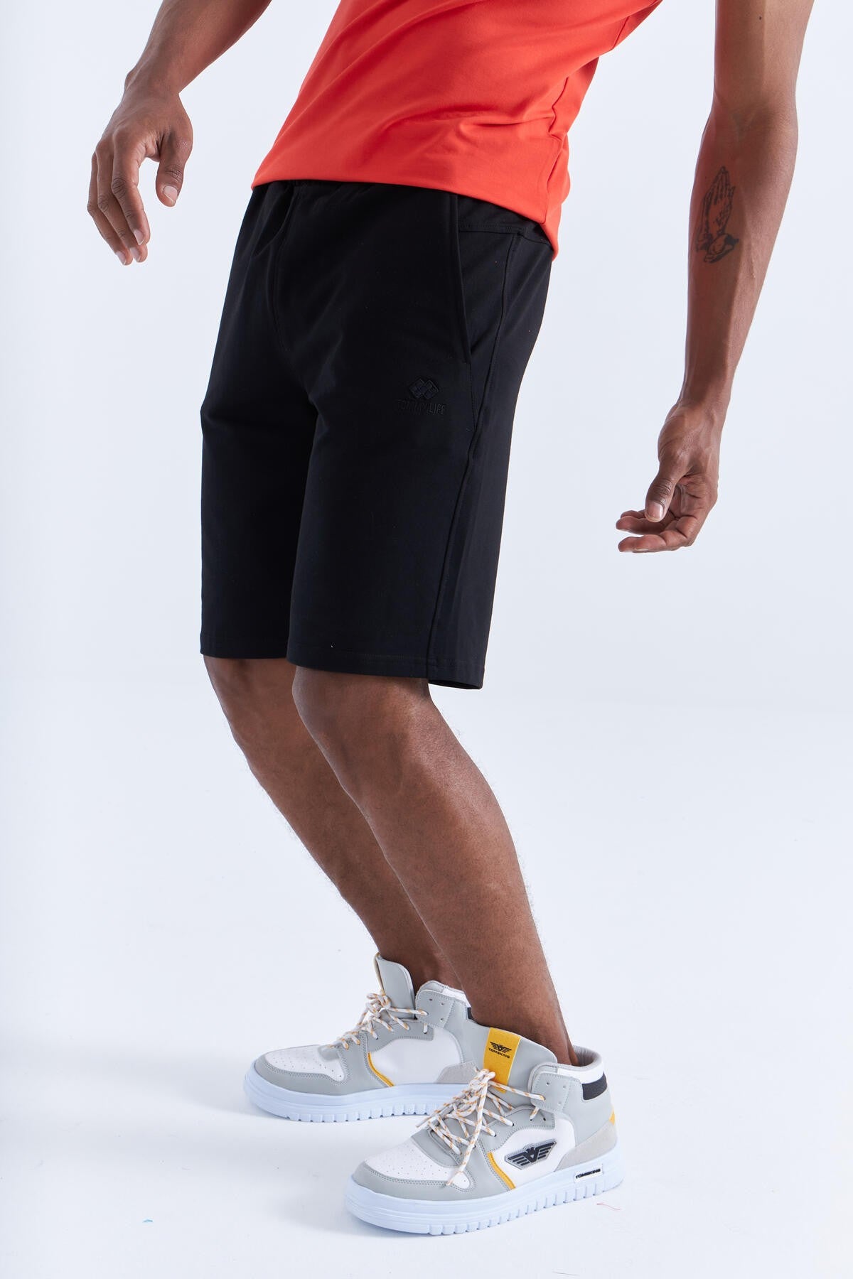 Black Single Zipper Pocket Detailed Laced Standard Fit Men's Shorts - 81202