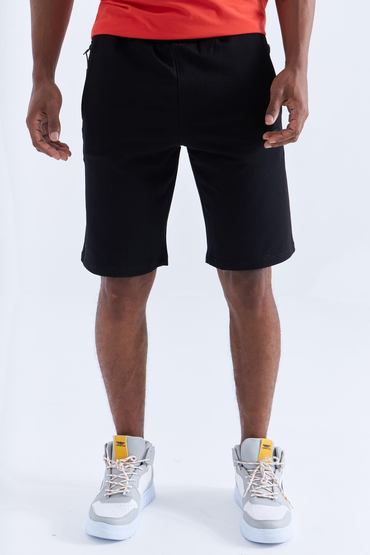 Black Single Zipper Pocket Detailed Laced Standard Fit Men's Shorts - 81202