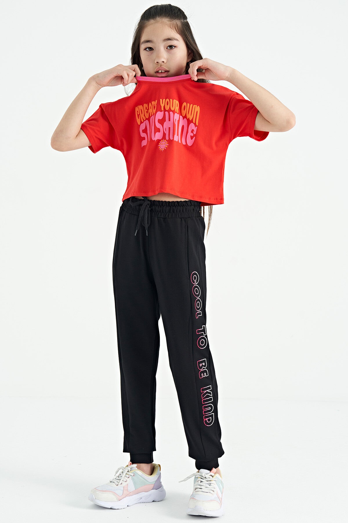 Black Side Embroidered Laced Standard Fit Jogger Girls Tracksuit Bottom - 75123