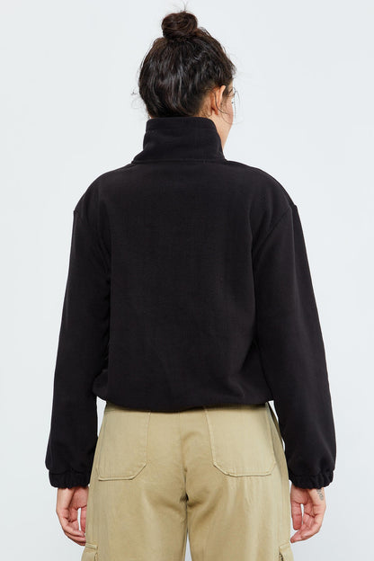 Black Half-Zip Skirt with Gathered Hem Women's Polar Oversize Sweatshirt - 97171
