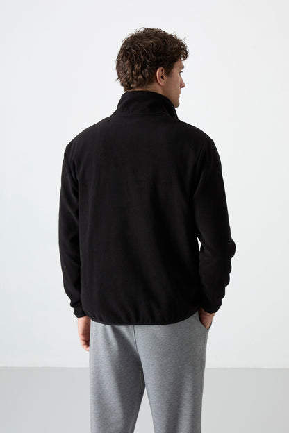 Black Half-Zip Sweatshirt Slim Fit Stand Collar Men's Fleece - 87891