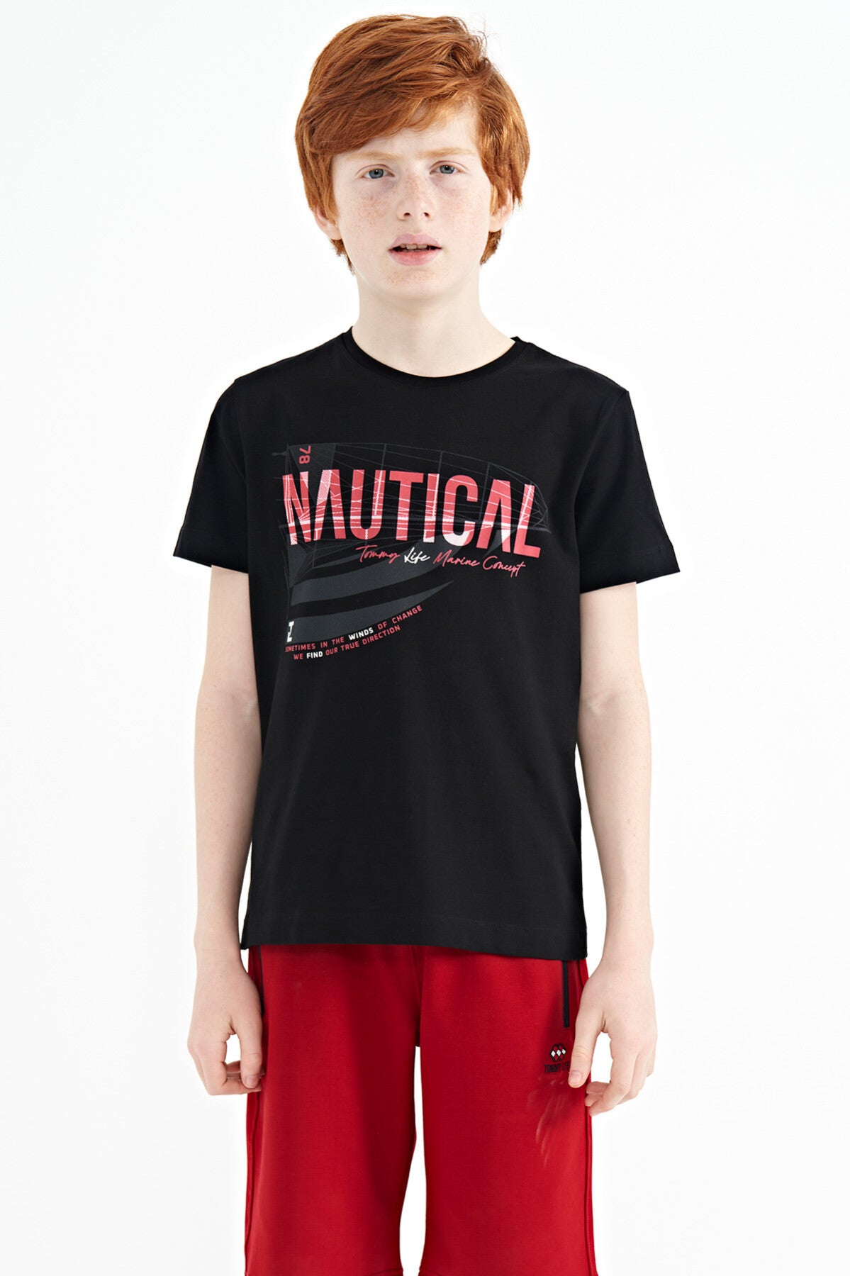 Black Print O Collar Standard Fit Men's Boys T-Shirt - 11100