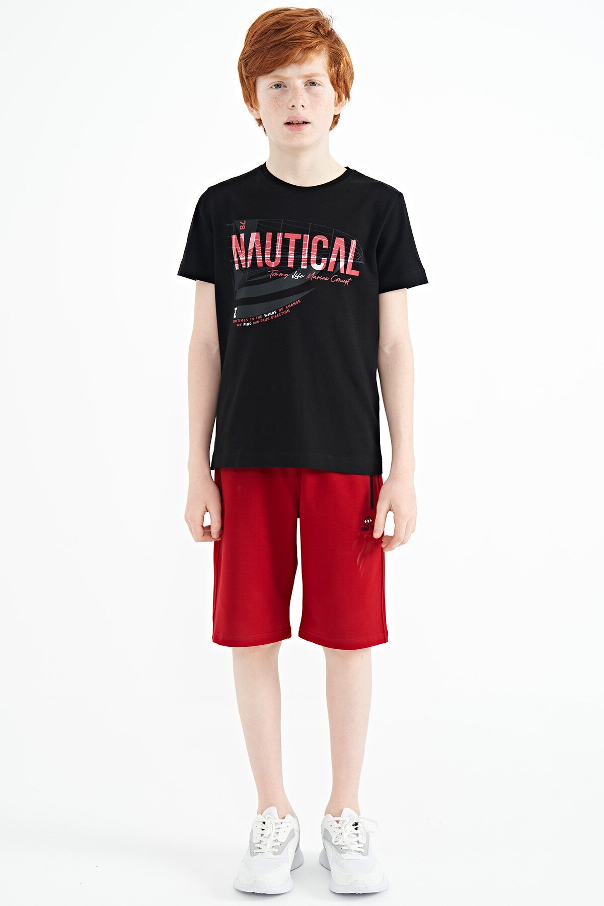 Black Print O Collar Standard Fit Men's Boys T-Shirt - 11100