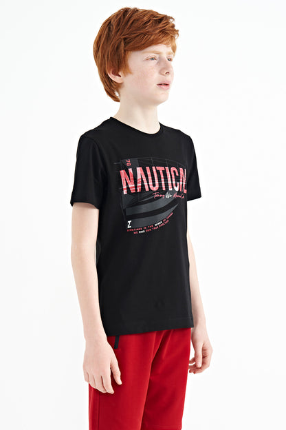 Black Print O Collar Standard Fit Men's Boys T-Shirt - 11100