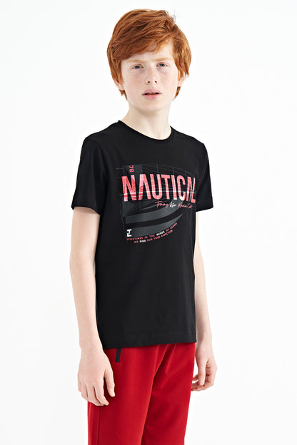 Black Print O Collar Standard Fit Men's Boys T-Shirt - 11100