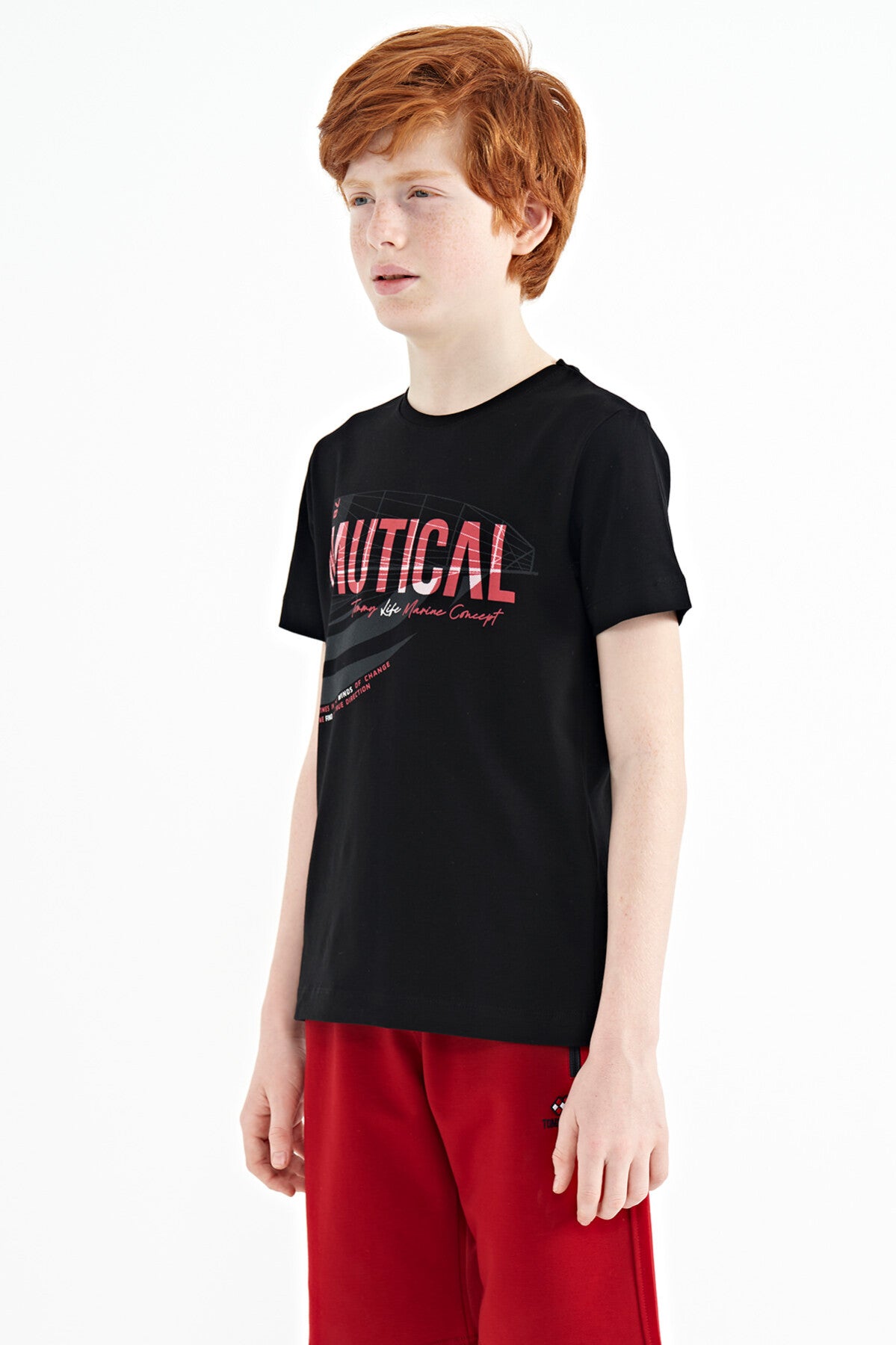 Black Print O Collar Standard Fit Men's Boys T-Shirt - 11100