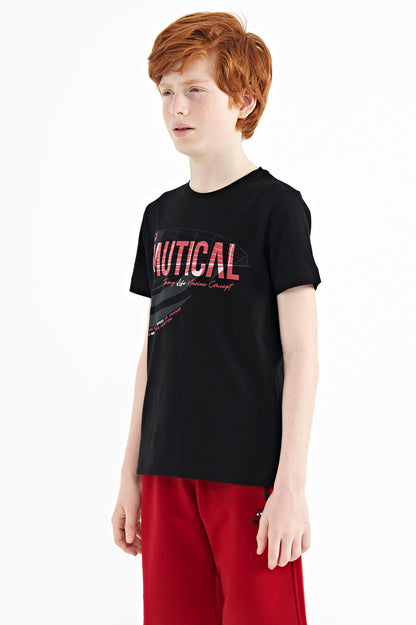 Black Print O Collar Standard Fit Men's Boys T-Shirt - 11100