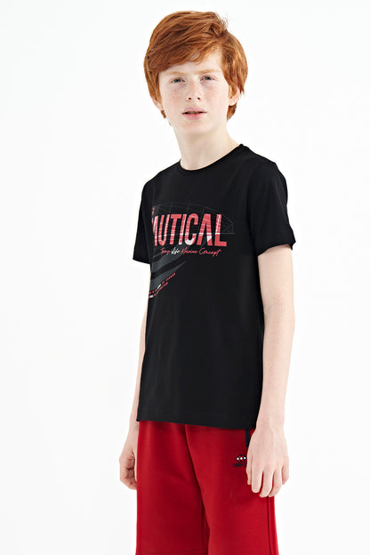 Black Print O Collar Standard Fit Men's Boys T-Shirt - 11100