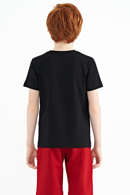 Black Print O Collar Standard Fit Men's Boys T-Shirt - 11100
