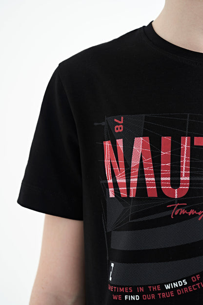 Black Print O Collar Standard Fit Men's Boys T-Shirt - 11100